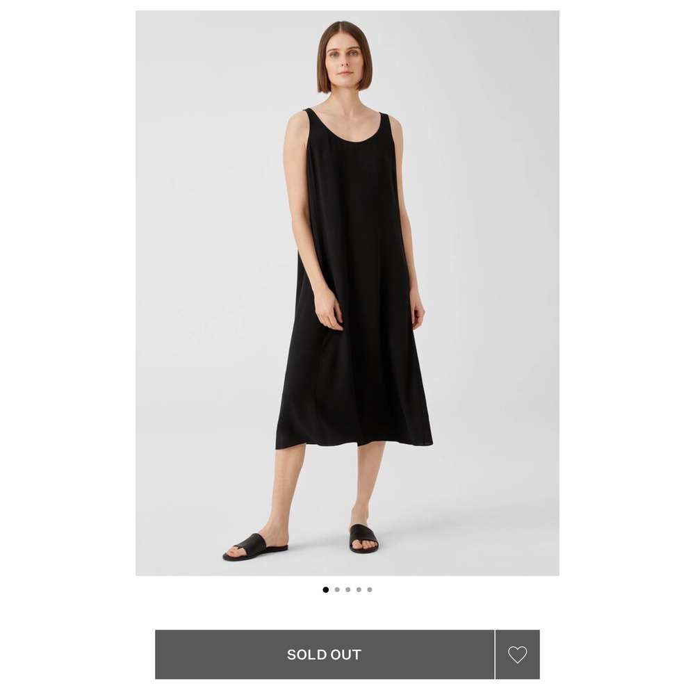 Eileen Fisher Silk Georgette Crepe Tank Dress Black S6GC-D3649M NWT M